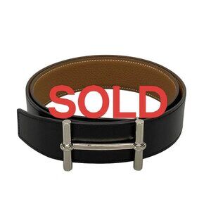 HERMES H Belt - Black Gold Box Calf Togo B Belt 699-070725